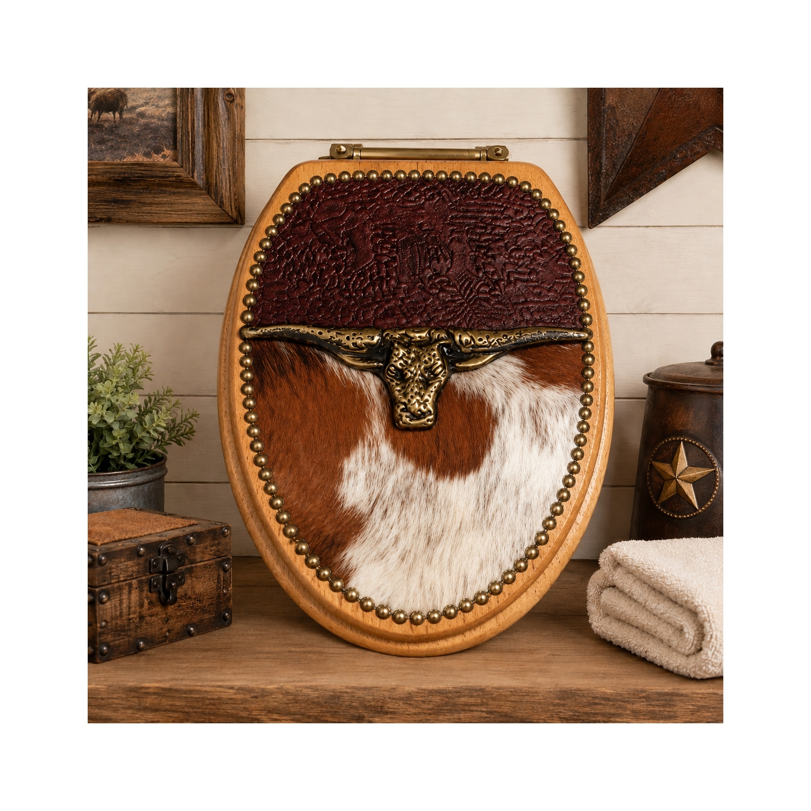 Longhorn Cowhide & Leather Toilet Seat